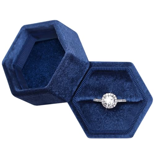 BLUTETE Sechseckige Samt-Schmuckschatulle, für Verlobung, Hochzeit, Erinnerungsbox, Braut-Foto-Ring, Marineblau BLUTETE Sechseckige Samt-Schmuckschatulle, für Verlobung, Hochzeit, Erinnerungsbox, Braut-Foto-Ring, Marineblau von BLUTETE