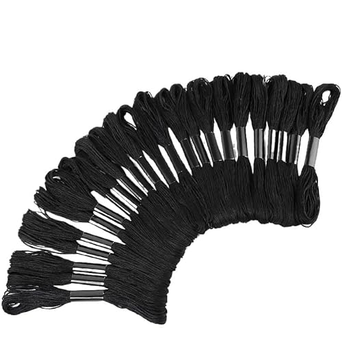 Stickgarn 24 Stück Kreuzstich-Garn, Kreuzstich-Baumwoll-Nähstränge, Stickgarn, Zahnseide-Set, Nähwerkzeuge Stickgarn Set (Color : Black) von BLacOh