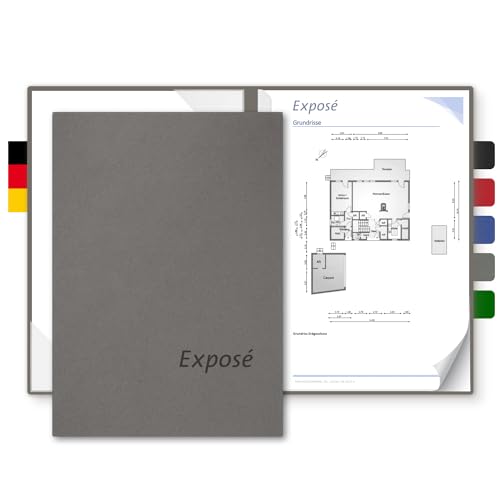 Exposémappe A4 Naturkarton - BL-exclusivdruck® BL-plus - mit Prägung Exposé - für Ihre hochwertige Objekt-Präsentation aus 350g/m² Pappe - Exposé-Mappe für Immobilien-Makler (Steingrau, 8 Stück) von BLexclusivdruck