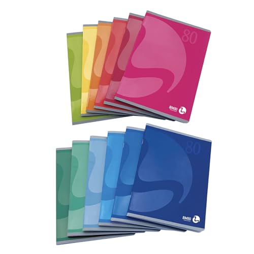 BM BeMore Color 80, 0110596 - Heft Achtung! Format A5 (14,8 x 21 cm) - Lineatur Q - kariert mit Rändern - Papier 80 g/qm - farblich sortiert - Packung mit 12 Stück von BM BeMore