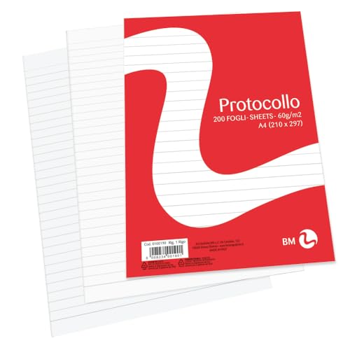 BM BeMore - Protokollpapier A4-0100190 - Lineatur 1R - liniert ohne Rand - Papier 60 g/m² - Blister mit 200 Blatt - ideal für Schule und Büro von BM BeMore