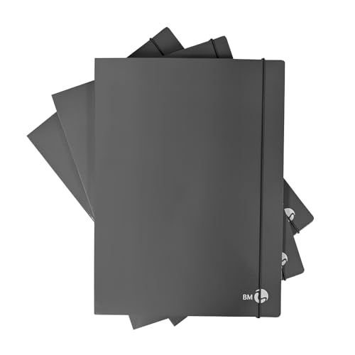 BM BeMore Schnellhefter 3 Klappen mit Gummizugrücken 1 cm – 0123597 – Aktenmappe A4 – schwerer Umschlag 700 g/qm – 6 Stück – Business-Farben dunkelgrau von BM BeMore