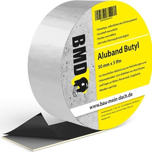 BMD Aluband Reparaturband (50mm x 5m) Aluminium Butylband wasserdicht Butyl Kleber Dichtband selbstklebend Panzertape Klebeband von BMD