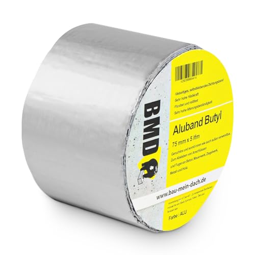 BMD Aluband Reparaturband (75mm x 5m) Aluminium Butylband wasserdicht Butyl Kleber Dichtband selbstklebend Panzertape Klebeband von BMD