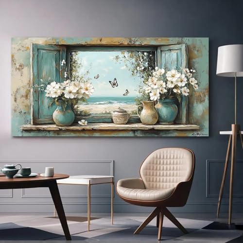 BMGKYAGL Leinwandbild, ruhige Strandszene mit Blumen und Schmetterlingen, hellblau-weiße Farbpalette, modernes Dekor, Wandkunst, 70 x 140 cm, rahmenlos BMGKYAGL Leinwandbild, ruhige Strandszene mit Blumen und Schmetterlingen, hellblau-weiße Farbpalette, modernes Dekor, Wandkunst, 70 x 140 cm, rahmenlos von BMGKYAGL