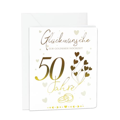 BMGRKYQX Goldene Hochzeit Karte mit Umschlag Goldhochzeit Klappkarte 50 Jahre Glückwunschkarte Hochzeit Deko für 50 Jahre Geschenke von BMGRKYQX