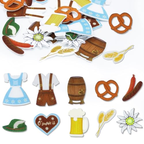 BMGRKYQX 50 Stück oktoberfest deko Filz Konfetti bayrische deko oktoberfest Tischdeko Edelweiss Brezel Bier Dirndl Lederhose Filz Streudeko Dekoration Oktoberfest Party von BMGRKYQX