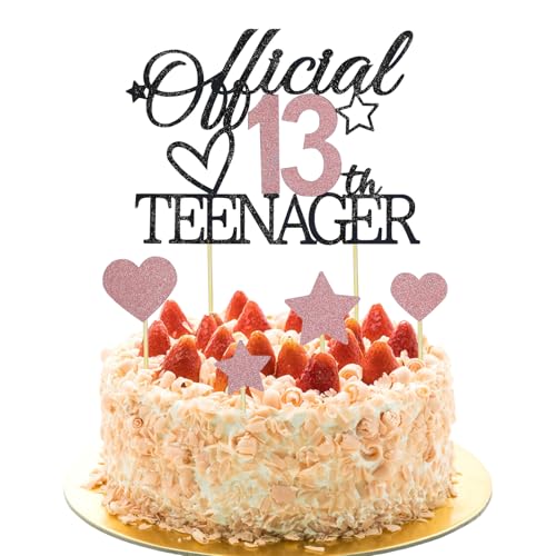 BMGRKYQX Offiziell Teenager 13 Cake Topper Glitzer 13 Tortendeko Geburtstag Party Kuchen Deko für 13 Jahre alte Jungen und Mädchen-Rosegold Schwarz von BMGRKYQX