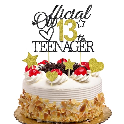 BMGRKYQX Offiziell Teenager 13 Cake Topper Glitzer 13 Tortendeko Geburtstag Party Kuchen Deko für 13 Jahre alte Jungen und Mädchen-Gold Schwarz von BMGRKYQX