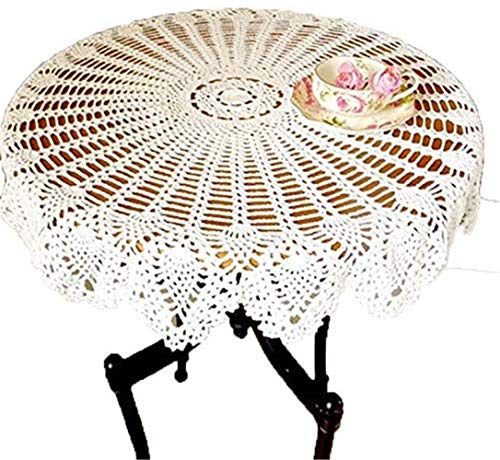 BMIDOT Runde Tischdecke aus Baumwolle, handgefertigt, gehäkelt, Vintage-Stil, Weiß, 110 x 110 cm von BMIDOT