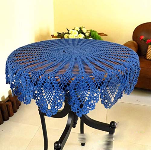 BMIDRUT 90 cm blaue Vintage-Häkelspitzen-Deckchen, Häkel-Tischdecken, rund, handgefertigt, Baumwolle, Tischdekoration, Hochzeit, Zuhause, Party-Dekoration (blau) von BMIDRUT