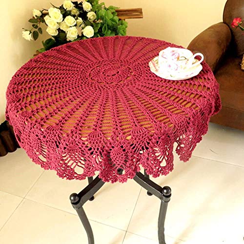 BMIDRUT Rote Vintage-Deckchen, Häkelspitze, Häkel-Tischdecken, rund, handgefertigt, Baumwolle, Tischdekoration, Hochzeit, Zuhause, Party, Dekoration, 90 cm (rot) von BMIDRUT