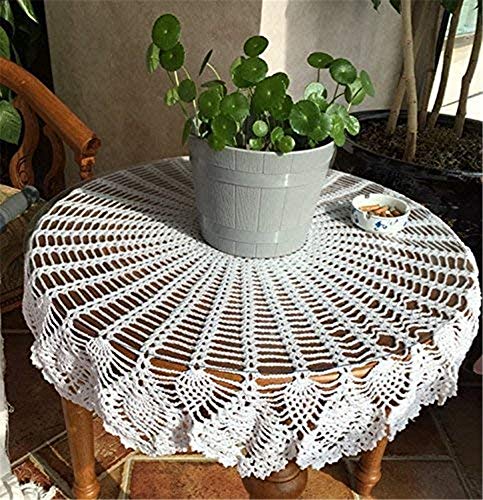 BMIDRUT Häkel-Tischdecken, 90 cm, weiß, Vintage-Stil, Häkelspitze, rund, handgefertigt, Baumwolle, Tischdekoration, Hochzeit, Zuhause, Party-Dekoration (weiß) von BMIDRUT