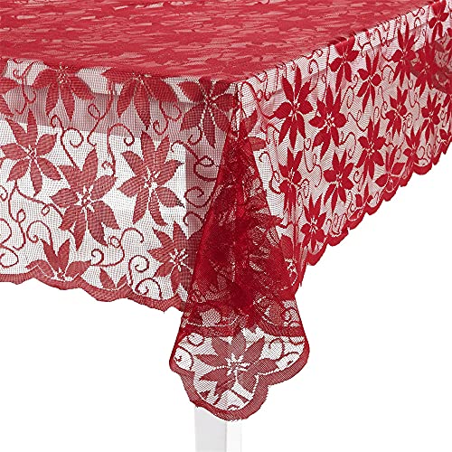 BMIDRUT Rote Spitze Häkeldeckchen Tischdecken Vintage Polyester Häkel-Tischdecken Rechteck Tischdecke Topper Hochzeit Party Küche Tischdekoration (152 x 228 cm) von BMIDRUT