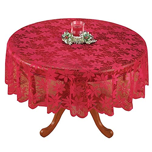 BMIDRUT Rote Spitze Häkeldeckchen Tischdecken Vintage Polyester Häkel-Tischdecken Rechteck Tischdecke Topper Hochzeit Party Küche Tischdekoration (Rund 180cm) von BMIDRUT