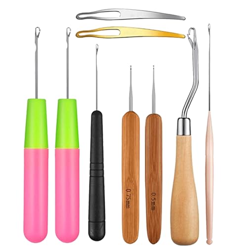 BMYUK Dreadlock-Häkelnadel-Werkzeug, klein, gebogen, Häkelzöpfe, Dreadlocks für Zöpfe, Haare, Teppichherstellung und andere Bastelarbeiten, 9 Stück von BMYUK
