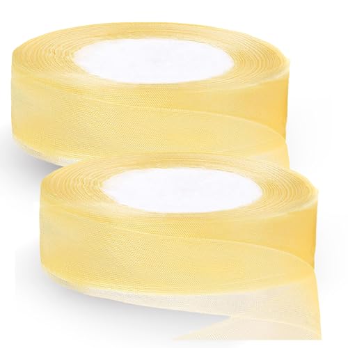 BMYUK Organza-Chiffonband, Osterband für Geschenkverpackung, Haare, Geburtstag, Weihnachten, DIY, Hochzeitsdekoration, 25 mm, 45 m, cremefarben, 2 Stück von BMYUK