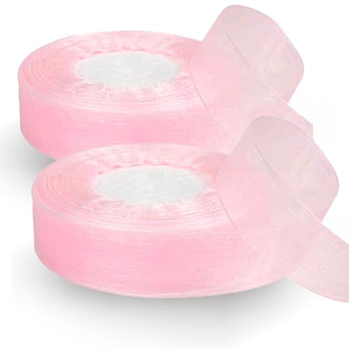 BMYUK Organza-Chiffonband, Osterband für Geschenkverpackung, Haare, Geburtstag, Weihnachten, DIY, Hochzeitsdekoration, 25 mm, 45 m (Kirschblüte) von BMYUK