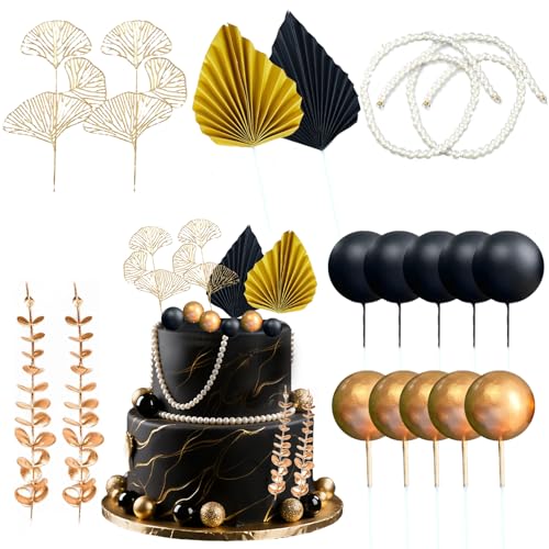 BMYUK Schwarz-goldener Tortenaufsatz, schwarz-goldenes Papier, Fächer, Gold, Ginkgo, Biloba, Eukalyptusblätter, Backeinsätze für Geburtstagspartys, Abschlussbälle, Jubiläum BMYUK Schwarz-goldener Tortenaufsatz, schwarz-goldenes Papier, Fächer, Gold, Ginkgo, Biloba, Eukalyptusblätter, Backeinsätze für Geburtstagspartys, Abschlussbälle, Jubiläum von BMYUK