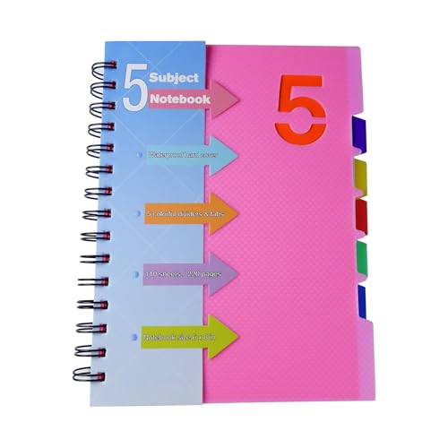 220 Blatt/110 Seiten A5 Notizbuch Arbeit Register Ringbuch Liniert A5, Notizblock Spiralblock mit Trennwand in 5 Farbe, Notizbuch mit Register Spiralbindung für Schule Schreiben Planer Arbeit (Rosa) von BMZXCH