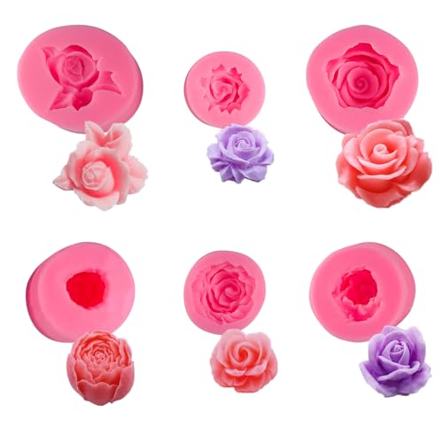 BMZXCH 6 Stücke Weich Blumen Silikonform Rose Blume Blumenform Kerze, Kerzen Silikonformen Gießform 3D Blumen Kerzenform Gießformen Rosen, Blumensilikonform für Kerzen Selber Machen, Schokolade, Gelee von BMZXCH