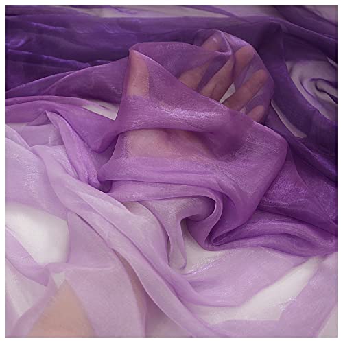 Chiffon Stoff meterware Kam Seidenkrepp Farbverlauf Bedruckter Chiffonstoff 140cm Breit Meterware Für Rockbekleidung Handarbeit(Color:Lila ton Gradient) von BNALU