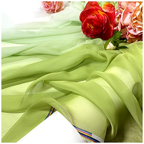 Chiffon stoff meterware Farbverlauf Bedruckter Chiffonstoff 150cm Breit Meterware Für Rockhemden Kleidung Handarbeit(Color:Fruchtgrüner Farbverlauf weiß) von BNALU