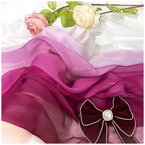 Chiffon stoff meterware Farbverlauf Bedruckter Chiffonstoff 150cm Breit Meterware Für Rockhemden Kleidung Handarbeit(Color:Fuchsia Farbverlauf weiß) von BNALU