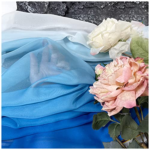 Chiffon stoff meterware Farbverlauf Bedruckter Chiffonstoff 150cm Breit Meterware Für Rockhemden Kleidung Handarbeit(Color:Sommerblauer Farbverlauf weiß) von BNALU