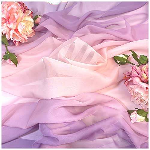 Chiffon Stoff meterware Farbverlauf Bedruckter Chiffonstoff 150cm Breit Meterware Für Rockhemden Kleidung Handarbeit(Color:Taropüree Bobo) von BNALU