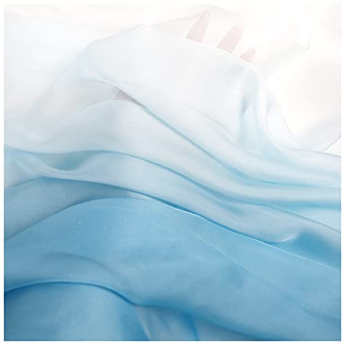Chiffon stoff meterware Farbverlauf Bedruckter Chiffonstoff 150cm Breit Meterware Für Rockhemden Kleidung Handarbeit(Color:hellblauer Farbverlauf weiß) von BNALU