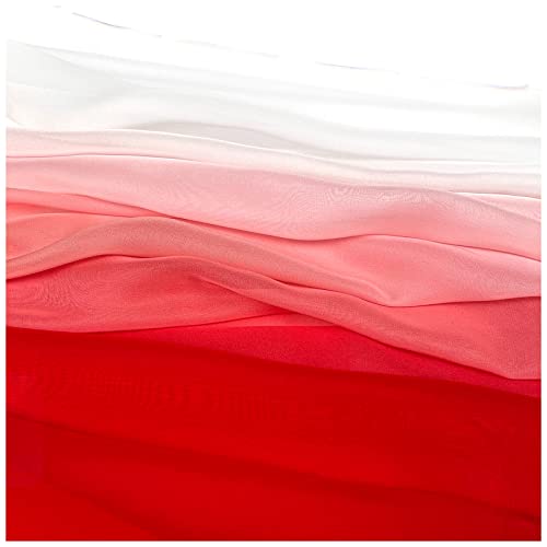 Chiffon stoff meterware Farbverlauf Bedruckter Chiffonstoff 150cm Breit Meterware Für Rockhemden Kleidung Handarbeit(Color:roter Farbverlauf weiß) von BNALU