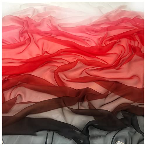 Chiffon stoff meterware Farbverlauf Bedruckter Chiffonstoff 150cm Breit Meterware Für Rockhemden Kleidung Handarbeit(Color:roter schwarzer Farbverlauf) von BNALU