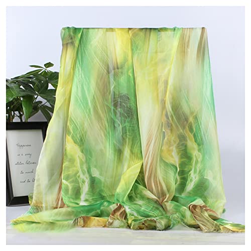 Chiffon Stoff meterware Tinte Chinesische Stil Druckte Chiffon Stoff 150 cm Breit Verkauft Meterware Für Rock Shirts Kleidung Handgemacht(Color:Magische Farbe Grün) von BNALU