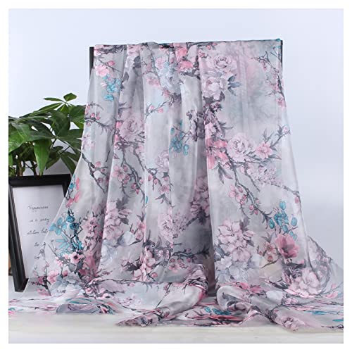 Chiffon stoff meterware Tinte Chinesische Stil Druckte Chiffon Stoff 150 Cm Breit Verkauft Meterware Für Rock Shirts Kleidung Handgemacht(Color:Pflaumenblütengrau) von BNALU