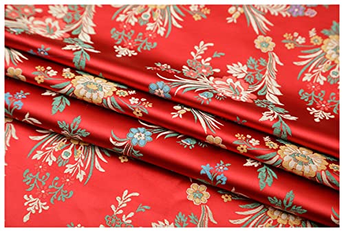Satinstoff meterware Begonia Blume Jacquard Brokat Stoff 75cm Breit Meterware Für Kleidung Handarbeit Taschen Kissen Cheongsam(Color:rot) von BNALU