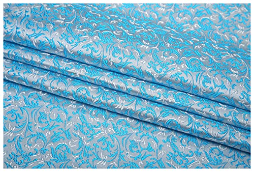 Satinstoff meterware Phönix-Blume Jacquard Brokatstoff 75cm Breit Meterware Für Bekleidungsuntergrund Handarbeit(Color:Water Blue) von BNALU