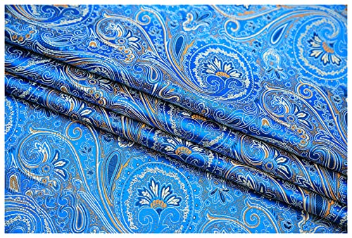 Satinstoff meterware Pipa Blumen Jacquard Brokatstoff 75cm Breit Meterware Für Bekleidungshintergrund Handarbeit(Color:blau) von BNALU