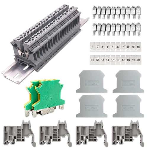 BNGXR Reihenklemmen Hutschiene,UK 2,5 Durchgangsklemme,DIN Schienenanschlussblock Kit,Hutschienen Klemmen,Geeignet für Automatisierungsprojekte,DIY-Projekte,Installation Leistungsschaltern von BNGXR