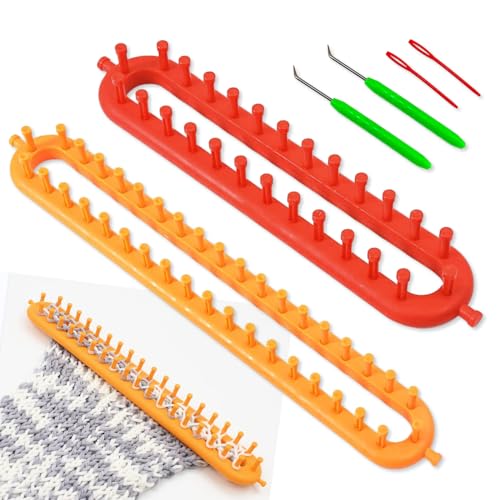 BNGXR Strickmaschine, 2 Stück Strickrahmen mit 2 Strick und 2 Häkelnadeln, Webrahmen für Erwachsene und Kinder Handgestrickte Schals, für Anfänger und Strickliebhaber, 36cm und 26cm, Rot Gelb BNGXR Strickmaschine, 2 Stück Strickrahmen mit 2 Strick und 2 Häkelnadeln, Webrahmen für Erwachsene und Kinder Handgestrickte Schals, für Anfänger und Strickliebhaber, 36cm und 26cm, Rot Gelb von BNGXR