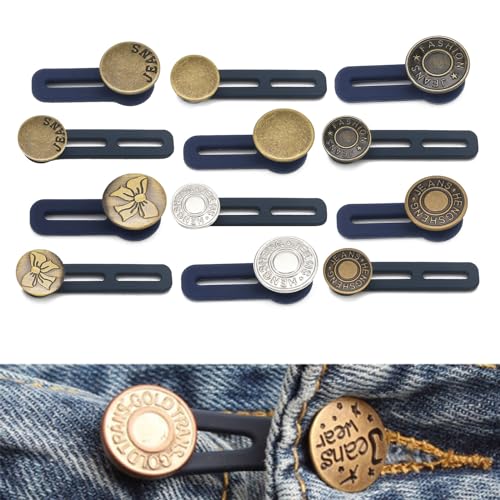 12 Stück Hosenbunderweiterung Knopf, Hosen Expander Button, Taille Extender Knopf, Elastische Taillenverlängerungen, Bequeme Hosenbunderweiterung für Hosen für Jeans, Hose, Anzughose, Rock von BNOYONERAS