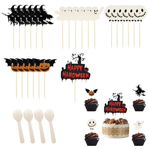 25 Stück Halloween Cupcake Topper Halloween Kuchendeckel Halloween Muffin Deko Cupcake Deko mit Dessertlöffel Halloween Motto Partyzubehör für die Dekoration von Kuchen, Muffins und Desserts 25 Stück Halloween Cupcake Topper Halloween Kuchendeckel Halloween Muffin Deko Cupcake Deko mit Dessertlöffel Halloween Motto Partyzubehör für die Dekoration von Kuchen, Muffins und Desserts von BNOYONERAS
