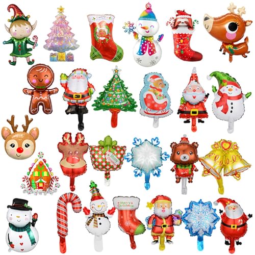 26 Stück Weihnachts-Folienballons, Weihnachtsfeier, Ballon-Dekorationen, Weihnachtsmann, Schneemann, Baumglocke, Zuckerstange, Geschenk, Elch, Rentier, Socke, Lebkuchen 26 Stück Weihnachts-Folienballons, Weihnachtsfeier, Ballon-Dekorationen, Weihnachtsmann, Schneemann, Baumglocke, Zuckerstange, Geschenk, Elch, Rentier, Socke, Lebkuchen von BNOYONERAS