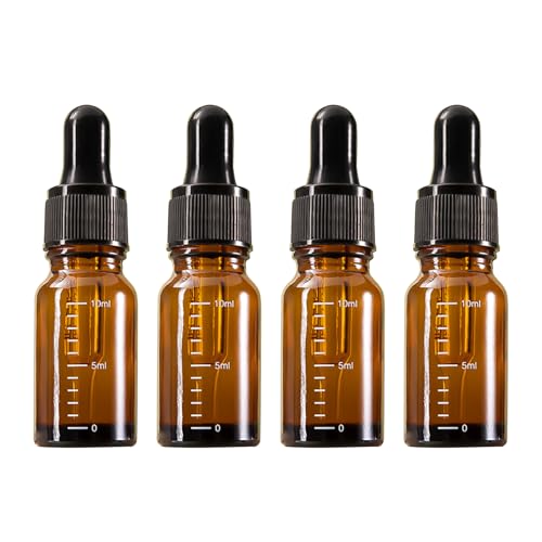 4 Stück Pipettenflasche 10 ml, Apothekerflasche Braunglasflaschen, Pipettenflasche Glas, Pipettenflasche Braunglas, Glasflaschen für Ätherisches Öl, Parfümöle Aromatherapie (Mit Skala) von BNOYONERAS