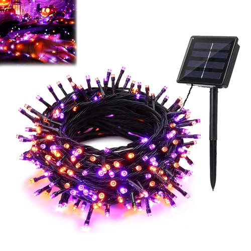 BNOYONERAS 7M 50LED Orange Lila Halloween Lichterkette, Solarlichterkette Außen Wetterfest 8 Modi IP44 Wasserdicht, Kupferdraht Solar Lichterkette für Garten Halloween von BNOYONERAS