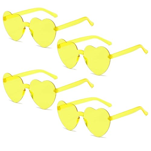 BNOYONERAS Hippie Herzförmige Brille, Herz Sonnenbrille, Retro Herzbrillen, Herzförmige Brille, Randlose Herz Brille, für Strand, Sommer Feste, Fasching, Party, Hippie Kostüm Zubehör, Gelb, 4 Stück BNOYONERAS Hippie Herzförmige Brille, Herz Sonnenbrille, Retro Herzbrillen, Herzförmige Brille, Randlose Herz Brille, für Strand, Sommer Feste, Fasching, Party, Hippie Kostüm Zubehör, Gelb, 4 Stück von BNOYONERAS