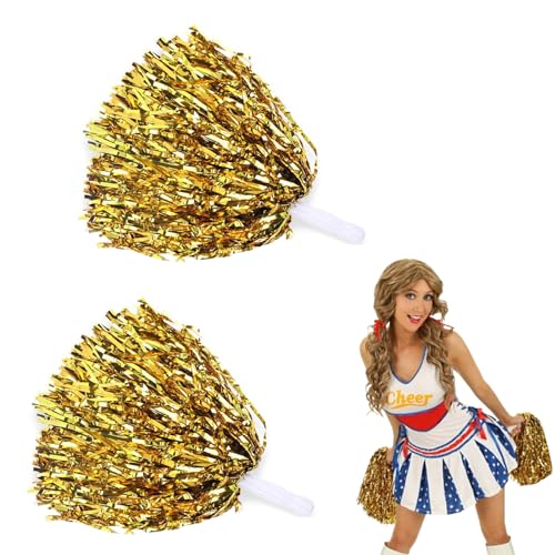 Cheerleading Pompons,Metallfolie Cheerleading Pom Poms,Cheerleading Stick Griff,Cheerleader Pompons Sportkader,Pompoms Werden für Tänze,Karnevalspartys Verwendet,WM-Fußballfans Jubeln,2 Stück (Golden) von BNOYONERAS