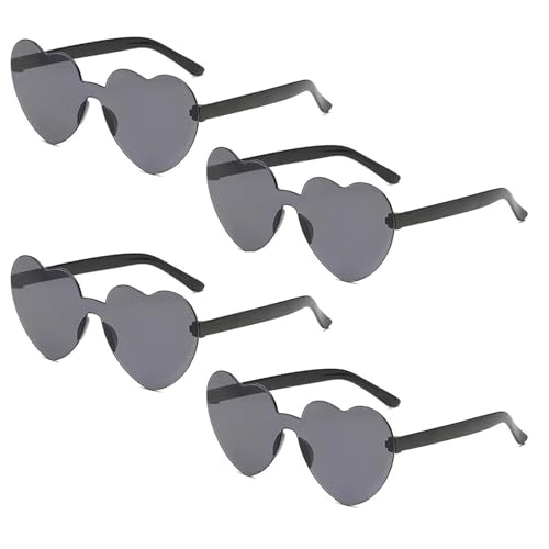 BNOYONERAS Hippie Herzförmige Brille, Randlose Herz Brille, 4 Stück, Schwarz, Retro, Strand, Sommer Feste, Fasching, Party Zubehör BNOYONERAS Hippie Herzförmige Brille, Randlose Herz Brille, 4 Stück, Schwarz, Retro, Strand, Sommer Feste, Fasching, Party Zubehör von BNOYONERAS