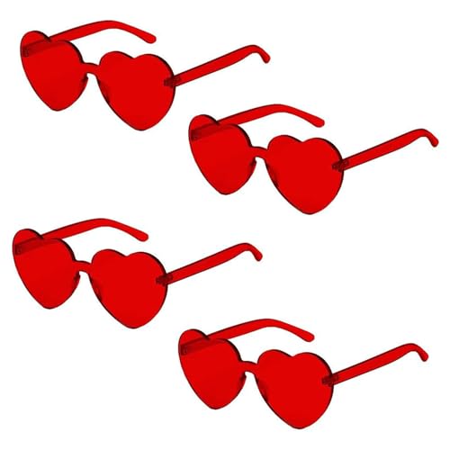 Hippie Herzförmige Brille, Randlose Herz Brille, Herz Sonnenbrille, Retro Herzbrillen, Herzförmige Brille, Retro Partybrille für Strand, Sommer Feste, Fasching, Party, Hippie Zubehör, Rot, 4 Stück Hippie Herzförmige Brille, Randlose Herz Brille, Herz Sonnenbrille, Retro Herzbrillen, Herzförmige Brille, Retro Partybrille für Strand, Sommer Feste, Fasching, Party, Hippie Zubehör, Rot, 4 Stück von BNOYONERAS