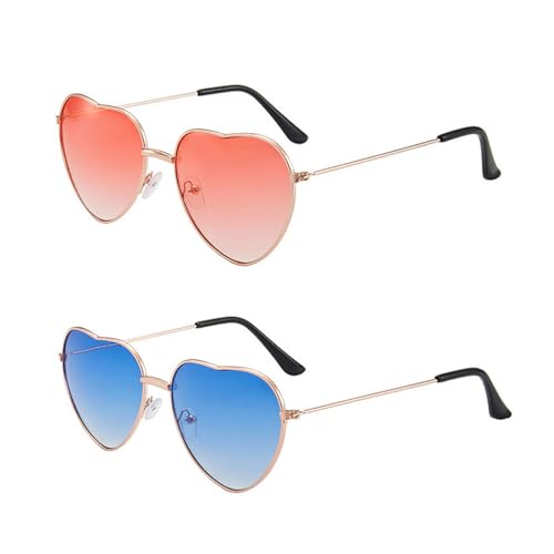 Hippie Sonnenbrille, Herz Sonnenbrille Damen, Hippie Kostüm Sonnenbrillen, Metallrahmen Hippie Brille, Retro Kostüm Brille für Kinder Herren Damen 60er 70er 80er Party Hippie Chic, 2 Stück(Rot+Blau) Hippie Sonnenbrille, Herz Sonnenbrille Damen, Hippie Kostüm Sonnenbrillen, Metallrahmen Hippie Brille, Retro Kostüm Brille für Kinder Herren Damen 60er 70er 80er Party Hippie Chic, 2 Stück(Rot+Blau) von BNOYONERAS
